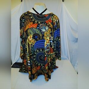 Vibrant Paisley Women's Blouse - Black and Orange